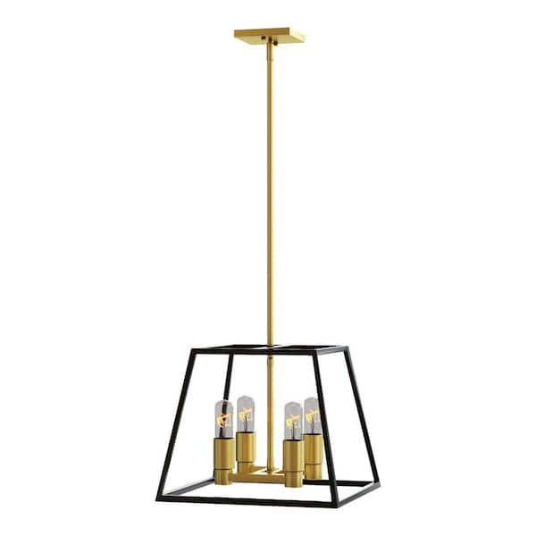 mieres Cassie 4-Light Gold and Black Caged Chandelier with Metal Shade