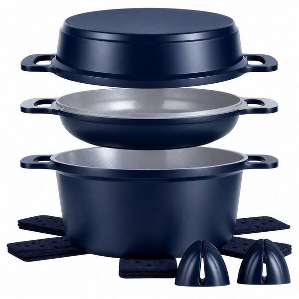 8-Piece 4.5 qt. Ceramic Stock Pot with Lid, Cooking Pot Set, for All Stoves, Easy to Clean, Dishwasher Safe, Blue