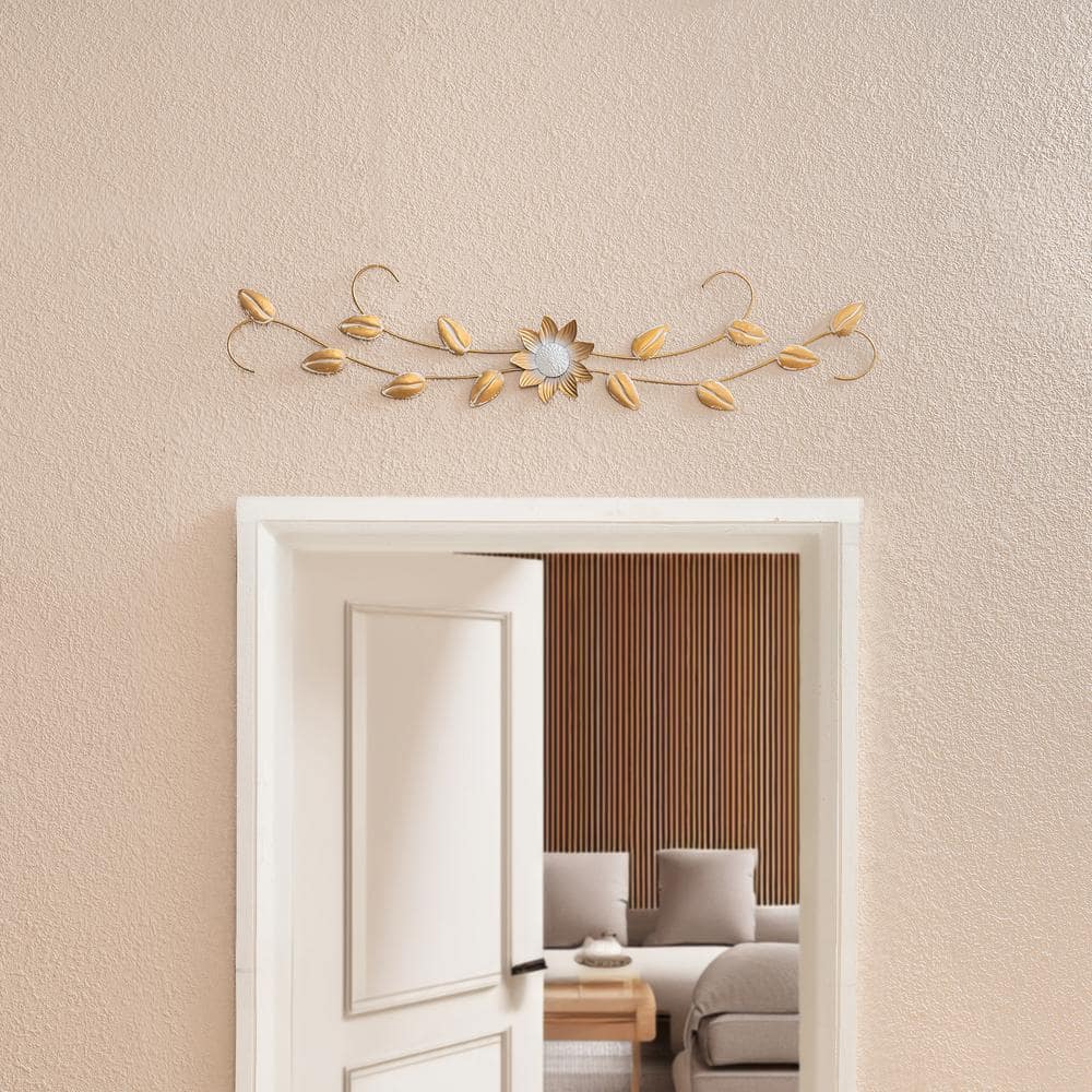 Keyes Gold and White Floral Metal Wall Art, 39.5 in
