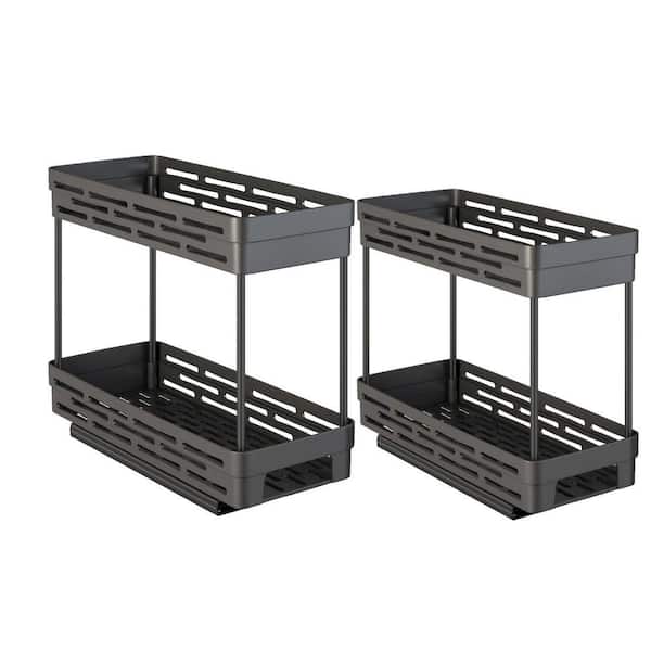 2 Pack Black Pull Out Slide Out Cabinet Mount Spice Rack Organizer 2 Tier for Kitchen Cabinet Storage