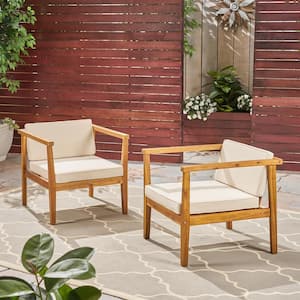 Newbury Teak Brown Removable Cushions Wood Outdoor Patio Lounge Chair with Beige Cushions (2-Pack)