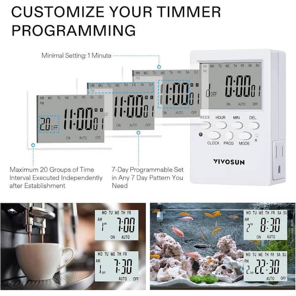 VIVOSUN 7-Day 10080 min Indoor Programmable Plug-in Outlet