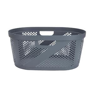 Gray Plastic Laundry Basket with Cutout Handles and Lid 40-Liter