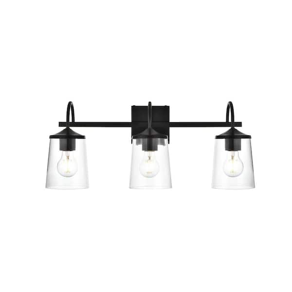 Unbranded Simply Living 24 in. 3-Light Modern Black Vanity Light with Clear Bell Shade