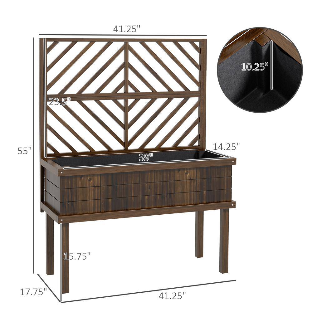 Carbonized Wood Raised Garden Bed with Trellis for Climbing Plants