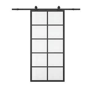 24 in. x 84 in. 10 Lite Clear Glass Black Aluminum Frame Interior Sliding Barn Door with Hardware Kit