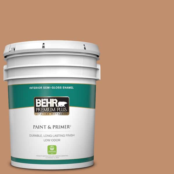 BEHR PREMIUM PLUS 5 gal. #260F-5 Applesauce Cake Semi-Gloss Enamel Low Odor Interior Paint & Primer
