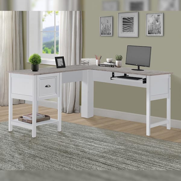 Polare Single Large Professional Desk for Workspace or Home Office, White  and Natural Oak