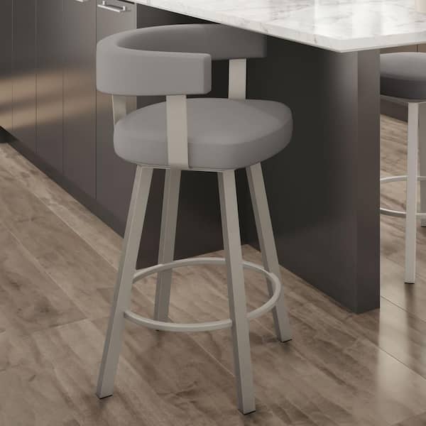 Amisco Parker 30 in. Taupe Grey Faux Leather / Matt Light Grey Metal Swivel Bar Stool