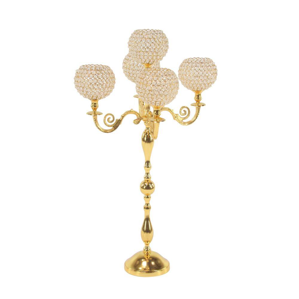 Elegant Gold Aluminum Hurricane Candelabra with Beaded Bobeches, 24" x 40"