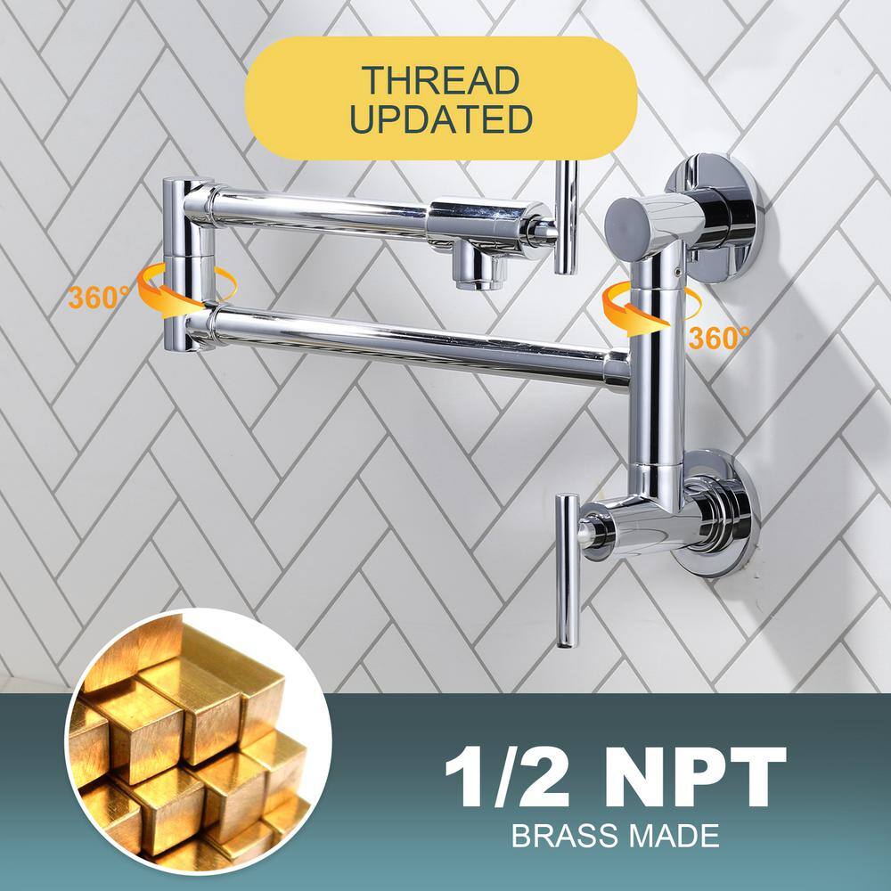 Polished Chrome Double Handle Wall Mounted Pot Filler