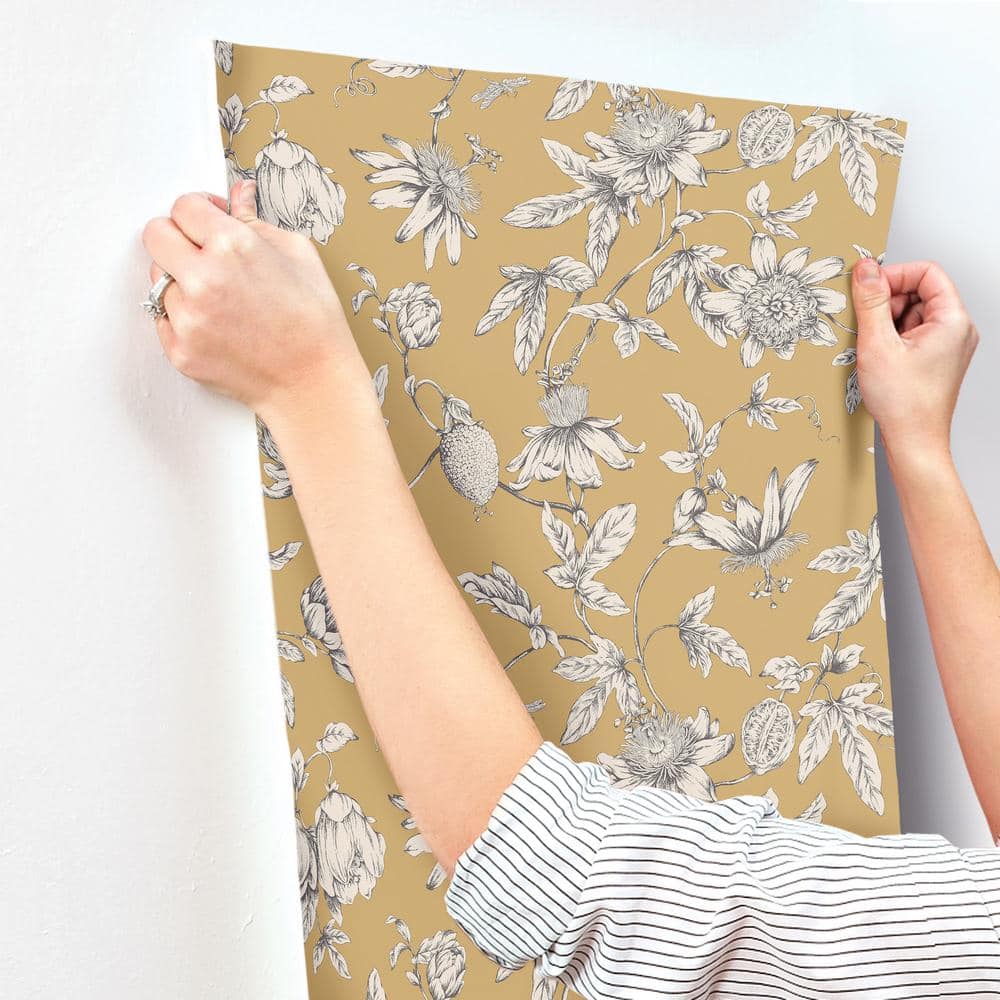 Golden Harvest Passion Flower Toile Floral Wallpaper