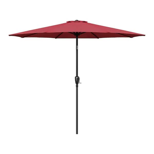 Unbranded Summer Simple 9 ft. Outdoor Market Patio Umbrella with Button Tilt, Crank and 8 Sturdy Ribs for Garden in Red