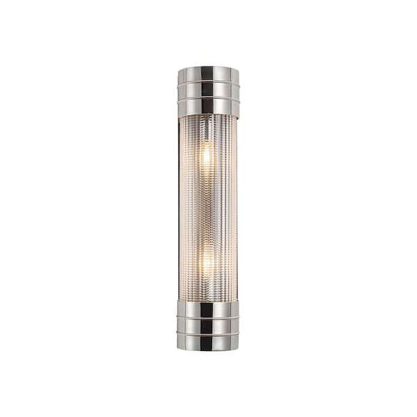 ALORA Willard 18-in 2 Light 60-Watt Polished Nickel/Prismatic Glass Vanity Light