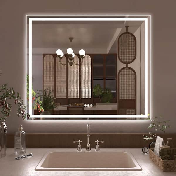 Althea 42 in. W x 36 in. H Rectangular Frameless LED Anti-Fog Wall Bathroom Vanity Mirror in Polished Crystal