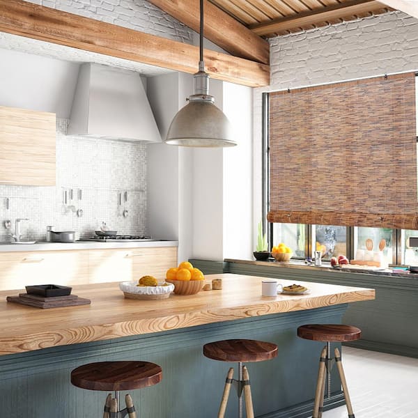 Cord Free Chocolate Light-Filtering Natural Bamboo Reed Roman Shades Manual Roll-Up Window Blinds 48 in. W x 72 in. L