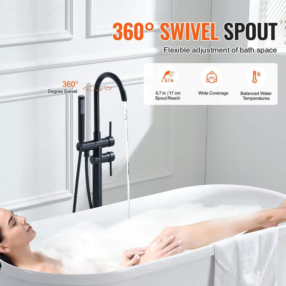 Matte Black Stainless Steel Freestanding Bathtub Faucet with Hand Shower