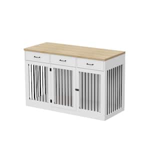 Large Dog House Furniture Style Dog Cage Storage Cabinet, Dog Crate with 3 Drawers for Medium Small Dogs, White