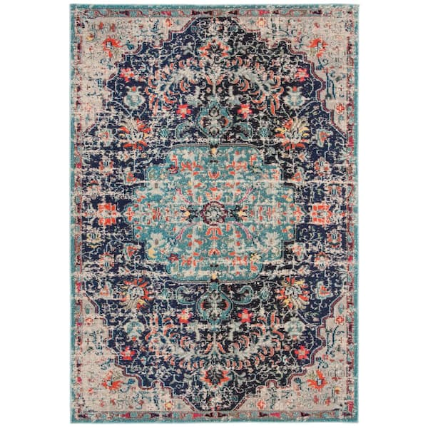 Madison 5 ft. x 7 ft. Black/Teal Distressed Ornate Area Rug