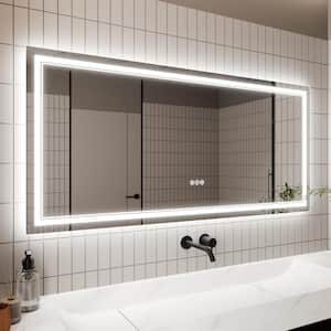 60 in. W x 28 in. H Rectangular Frameless Anti-Fog Backlit Front Lighted Wall LED Bathroom Vanity Mirror, Tempered Glass