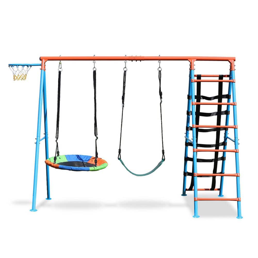 Multicolor Metal Outdoor Playset with Swings and Climbing Nets