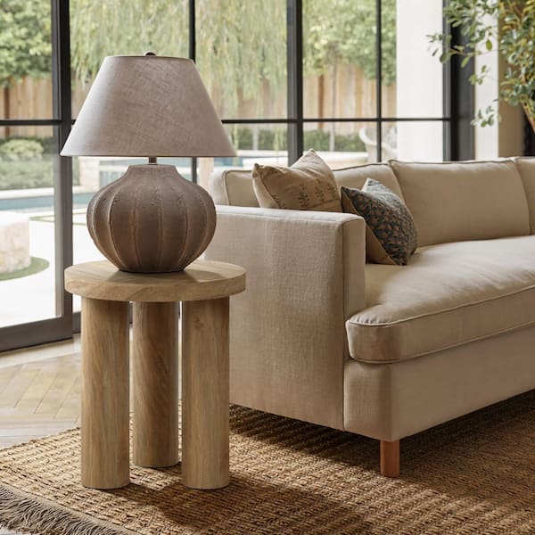 16.5 in. Oak Finish Manufactured Wood Round Side Table with 3-Pillar Legs