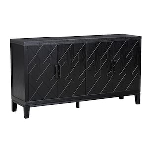 60 in. W x 16 in. D x 33 in. H in Black Retro Soildwood and MDF Ready to Assemble Floor Base Kitchen Cabinet Sideboard