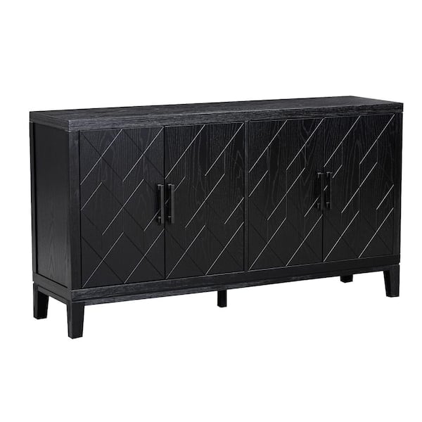Runesay 60 in. W x 16 in. D x 33 in. H in Black Retro Soildwood and MDF Ready to Assemble Floor Base Kitchen Cabinet Sideboard