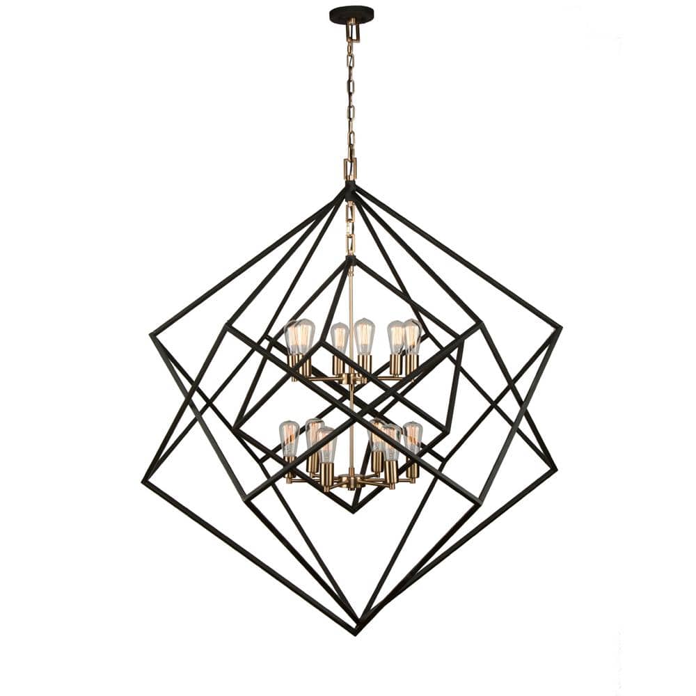 ARTCRAFT Artistry 12-Light Matte Black and Harvest Brass Cage Chandelier  AC11112 - The Home Depot