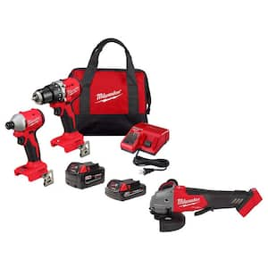 M18 18-Volt Lith-Ion Brushless Cordless Compact Hammer Drill/Impact Combo Kit with (2) Batteries & M18 FUEL Grinder