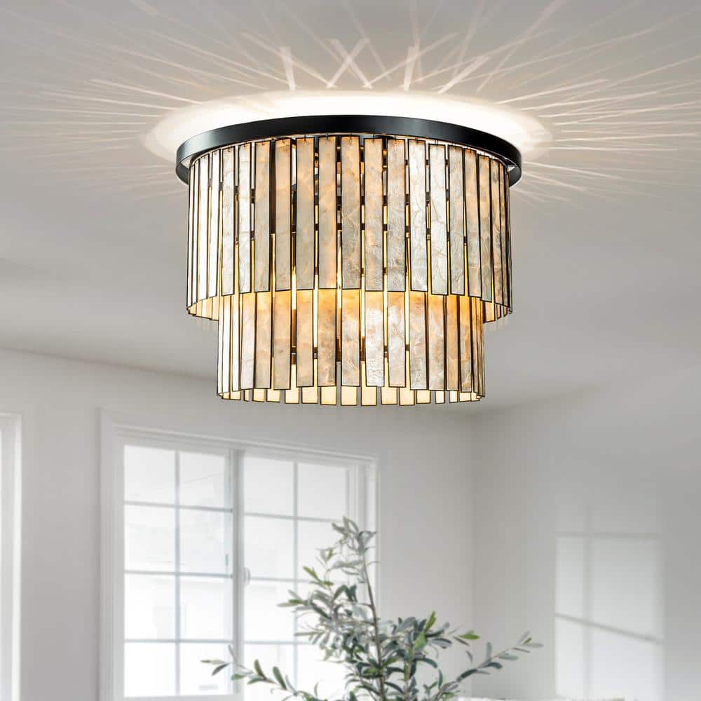 20 in. 5-Light Farmhouse Coastal Capiz Seashells Flush Mount Ceiling Light 
