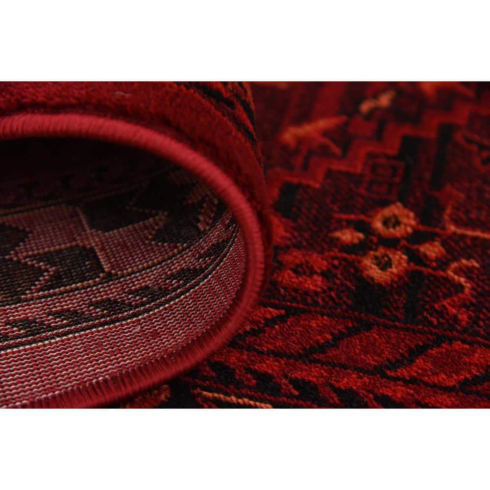 Red Geometric Synthetic 5' x 8' Stain-Resistant Area Rug