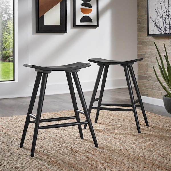 HomeSullivan 24.25 in. Black Solid Wood Frame Counter Stool