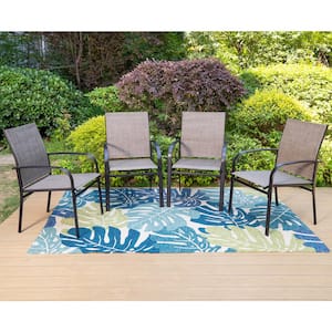 Black Ergonomic Brown Textilene Metal Outdoor Dining Chair with Wave Arms (4-Pack)