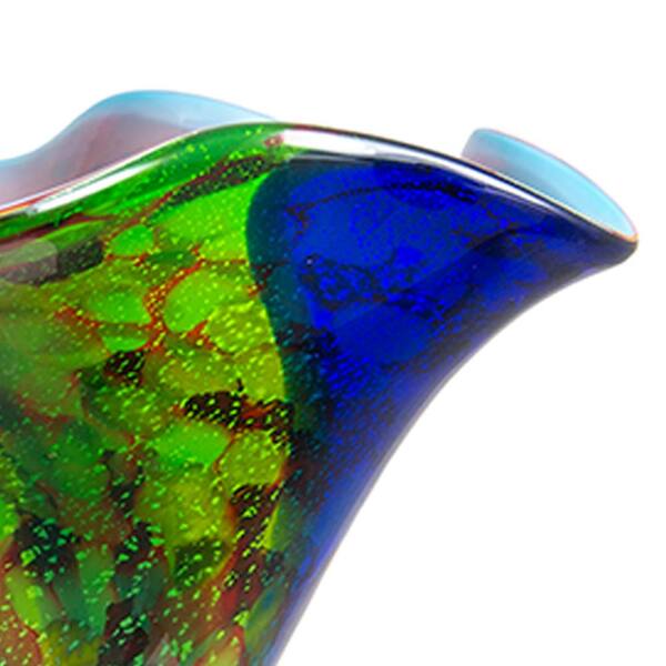 Unique Murano Glass Bowl with Blue Shades and Multicolored Filaments