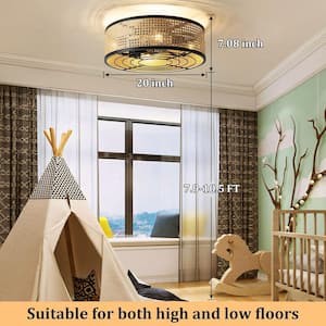 20 in. Indoor Rattan Woven Caged Fandelier Boho Black Ceiling Fan With Light and Remote Control 6-Speed Reversible Motor