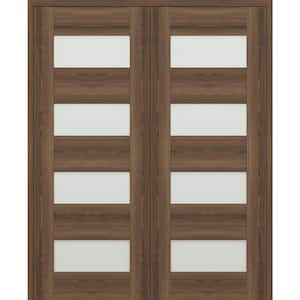 07-08 60 in. x 84 in. Both Active 4-Lite Frosted Glass Pecan Nutwood Wood Composite Double Prehung Interior Door
