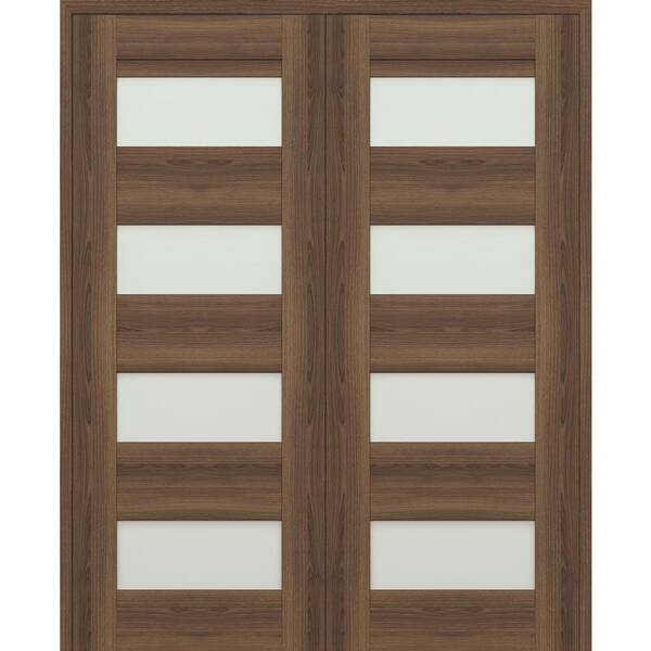 Belldinni Vona 07-08 36 in. x 96 in. Both Active 4-Lite Frosted Glass Pecan Nutwood Wood Composite Double Prehung Interior Door