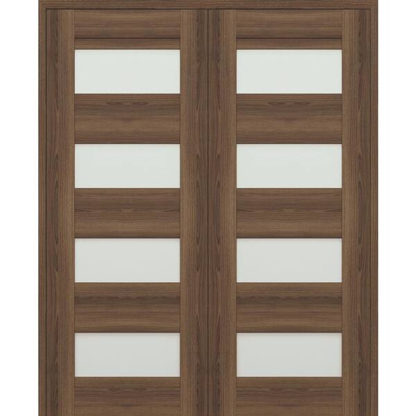 Belldinni Vona 07-08 72 in. x 96 in. Both Active 4-Lite Frosted Glass Pecan Nutwood Wood Composite Double Prehung Interior Door