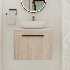 24 in. W x 19 in. D x 24 in. H Floating Bath Vanity in White Oak with Porcelain Vanity Top in White with Single Sink