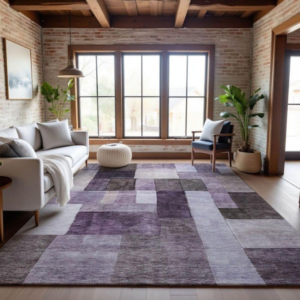 Mayfield Premium Machine Washable Abstract AMF1190 Eggplant 10 ft. x 14 ft. Area Rug
