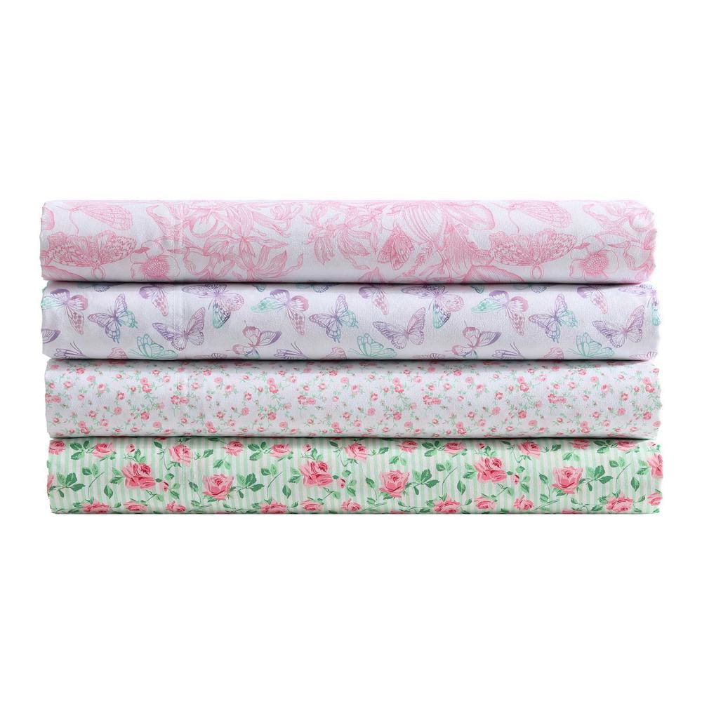 Queen Light Pink Floral Satin Microfiber Sheet Set