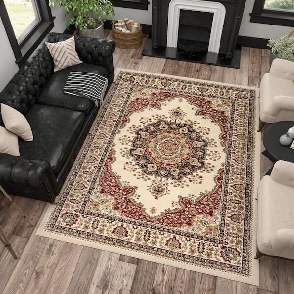 Sensation Ivory 5 ft. x 8 ft. Border Indoor Area Rug