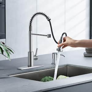 Single Handle Pull Down Sprayer Kitchen Faucet High Arch Kitchen Sink Faucet with Soap Dispenser in Brushed Nickel