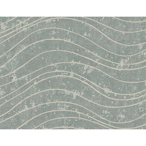 Waves Effect Green and Beige Paper Non - Pasted Strippable Wallpaper Roll Cover 60.75 sq. ft.