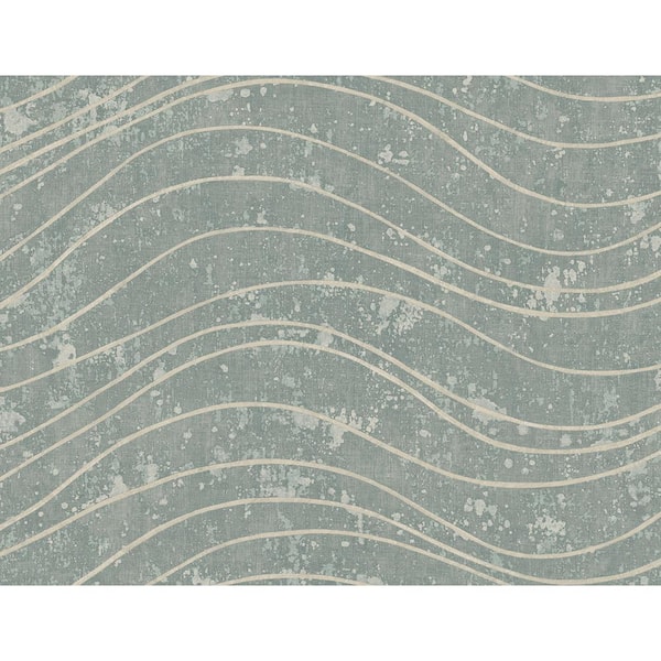 CASA MIA Waves Effect Green and Beige Paper Non - Pasted Strippable Wallpaper Roll Cover 60.75 sq. ft.