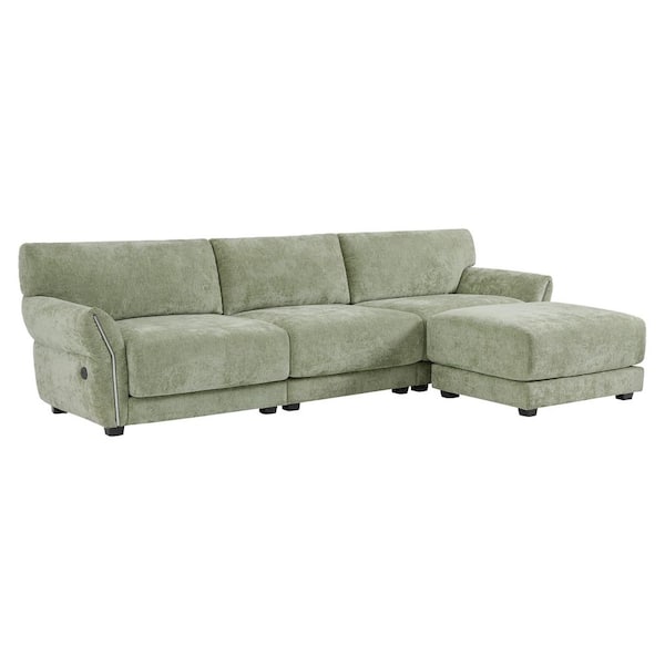 Luxury Collection 110 in. Flared Arm 4-Piece L-Shaped Chenille Modern Sectional Sofa in Green with USB Ports and Ottoman