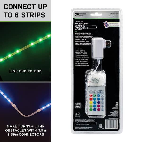 Commercial Electric 13 ft. Connector Cord LED Strip Light Accessory Pack  (RGB+W) (4 Wire-to-Tape Connectors, 6 Wire Mounting Clips) 760110 - The  Home