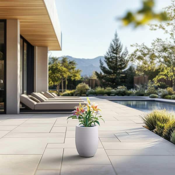 Sapcrete 9.5 in. Medium Crisp White (Enhanced Interior) Concrete Round Planter / Pot with Drainage Holes