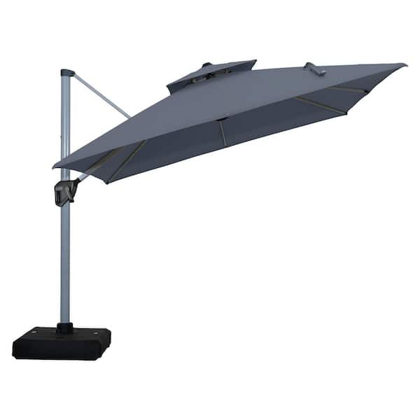 11 ft. Patio Umbrella Outdoor Square Double Top Umbrella in Drak Gray (with Base)